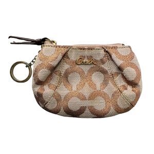Coach Coin Purse Signature C Bronze Metallic Canvas Key Chain